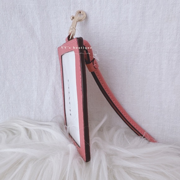 NWT Coach Id Lanyard With Garden Plaid Print Taffy Pink C8685 RARE - Picture 3 of 3